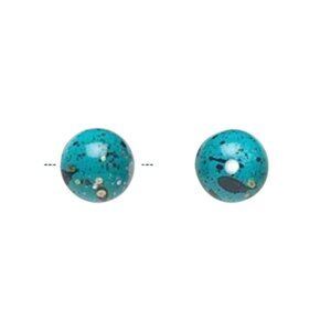 50 Turquoise Blue Silver Gold & Black Paint Spattered 80s Retro 10mm Round Beads